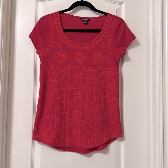 Lucky Brand Dark Pink Embroidered Short Sleeve Shirt - Picture 1 of 16